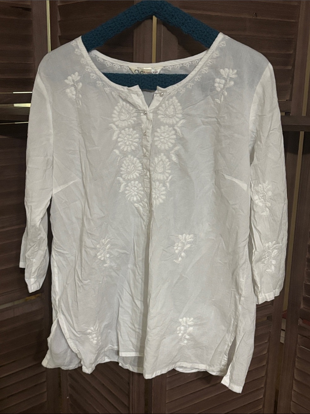 White Embroidered Women's Tunic Top